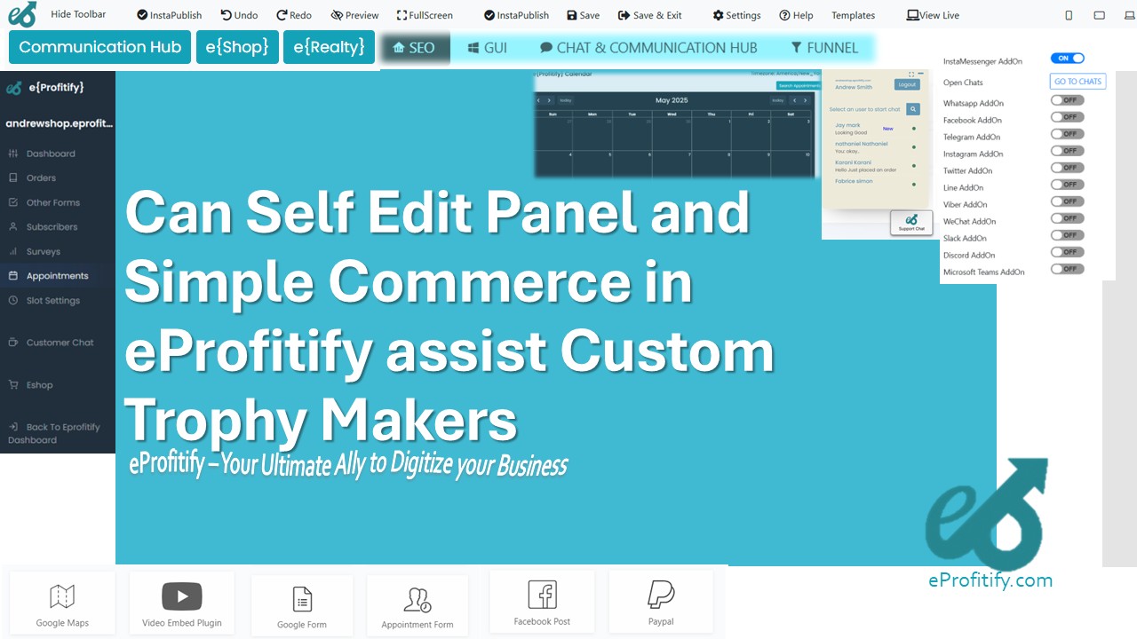 Can Self Edit Panel and Simple Commerce in eProfitify assist Custom Trophy Makers